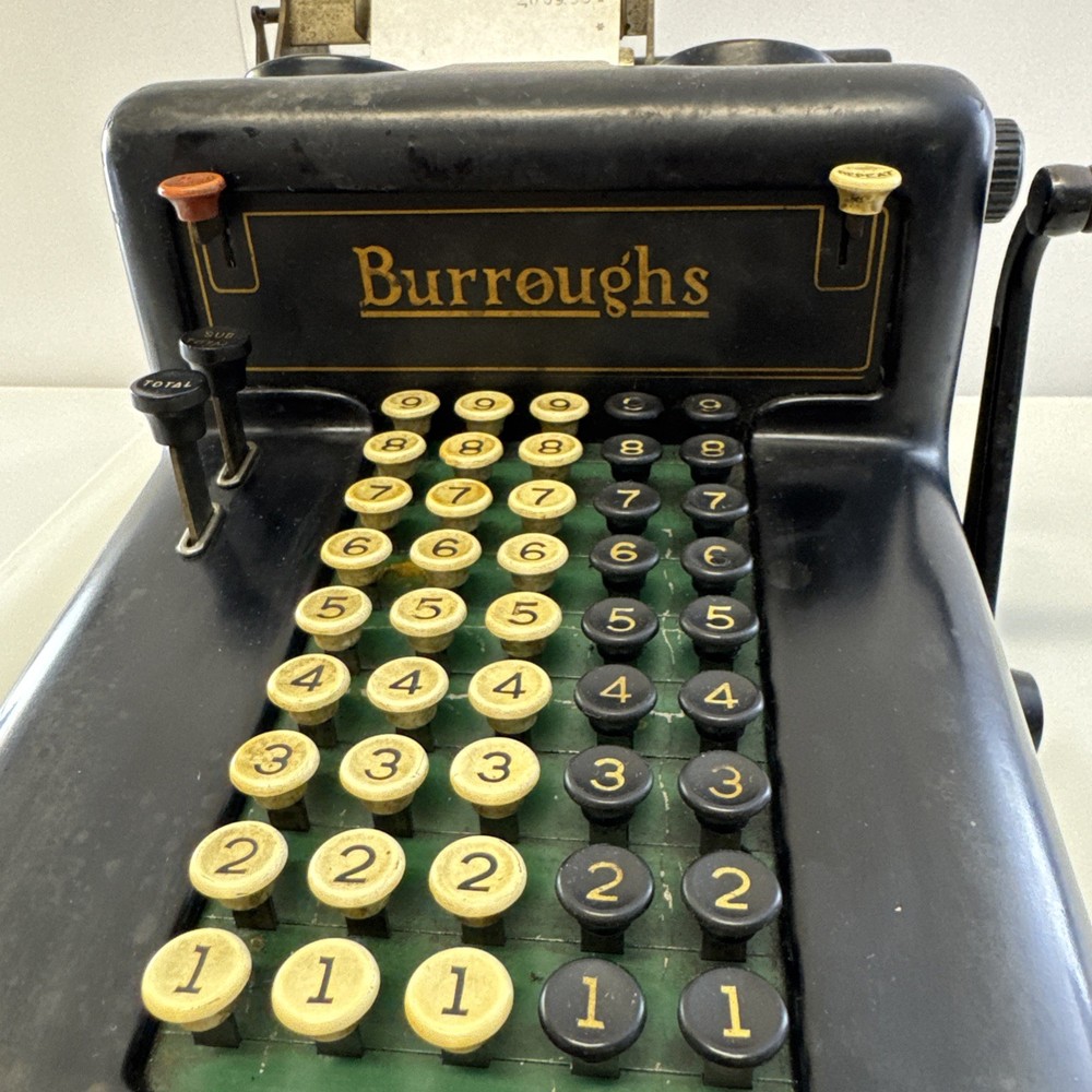 Antique 1920s Burroughs Class 3 Adding Machine Hand Crank, Tested