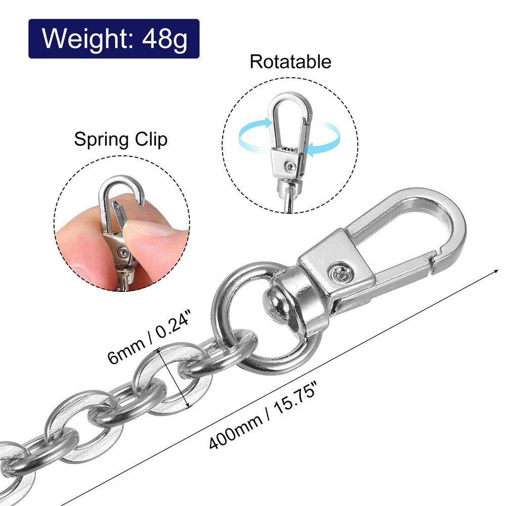 16"x0.24" Purse Chain Strap 2Pcs Purse Handle Shoulder Replacement Strap(Silver)