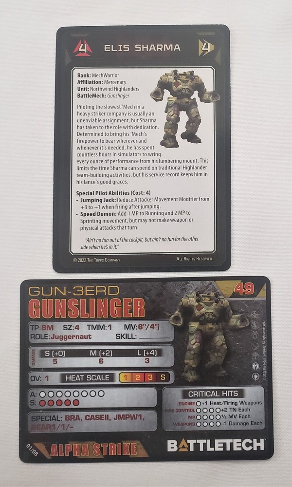 Battletech Gunslinger Mech + Alpha Cards Northwind Command Lance Mercenaries