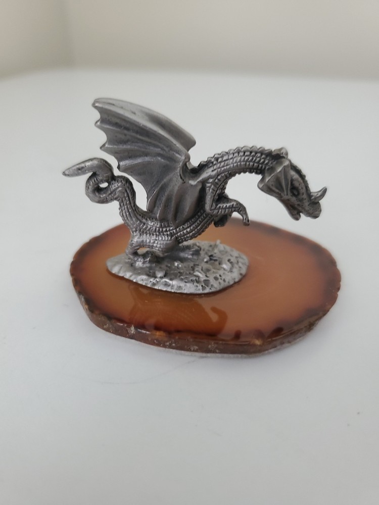 Pewter Rearwing Dragon on Agate Base 1.75" tall