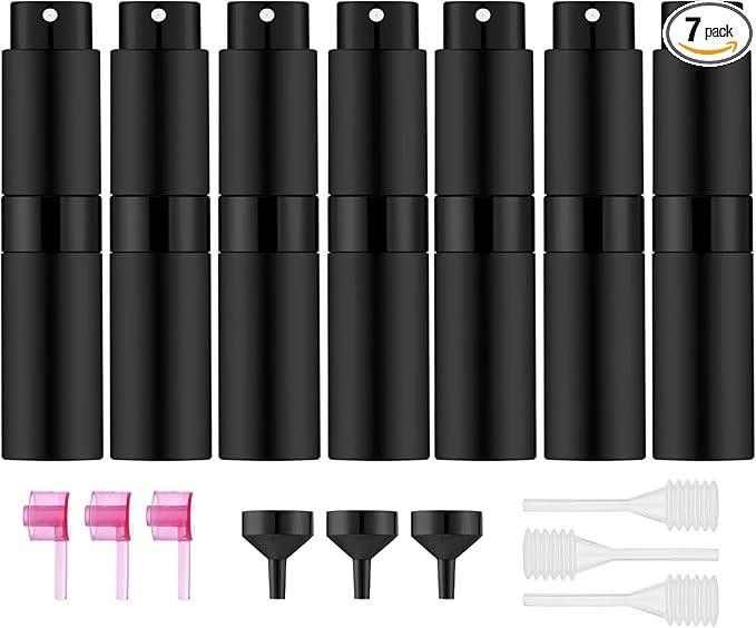 New 7 Pc. Black Mini Refillable Atomizer Perfume Bottles 8ML - NWT