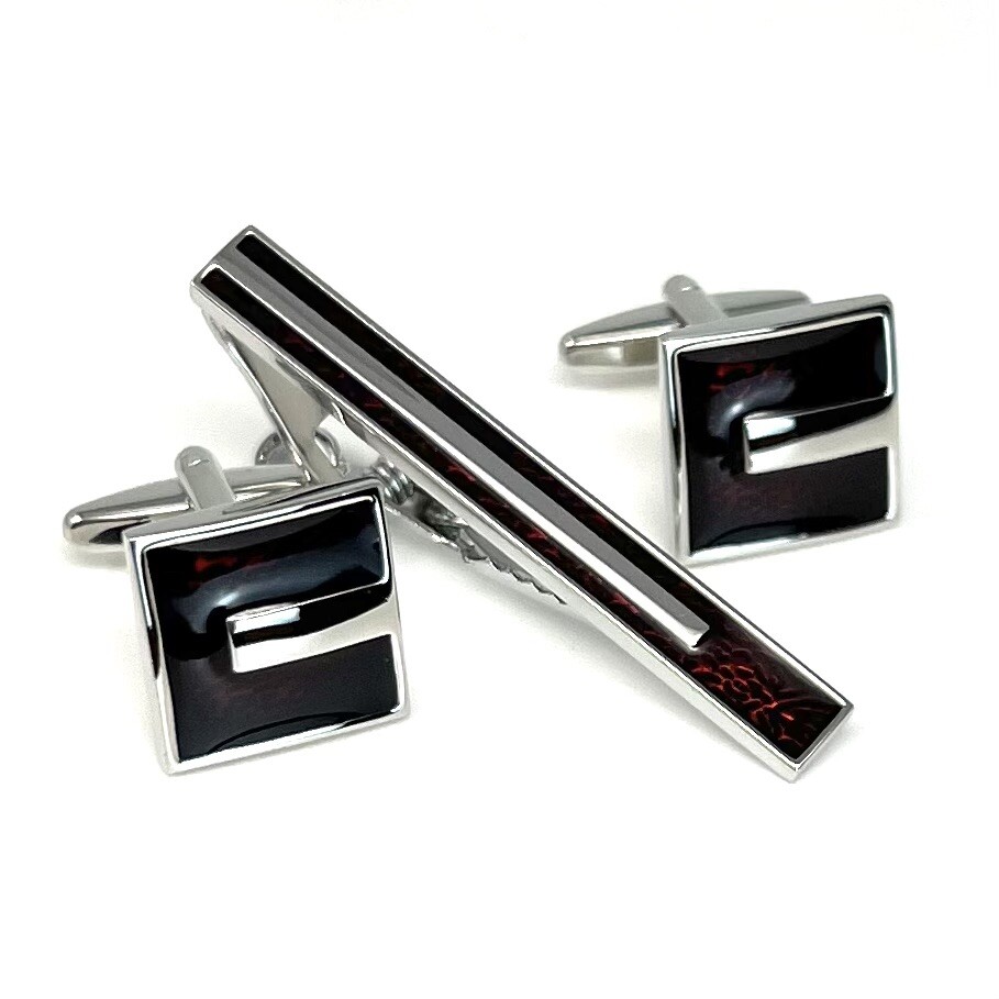 Burgundy Cufflinks And Tie Clip Set Men Birthday Wedding Gift Tie Bar With Box