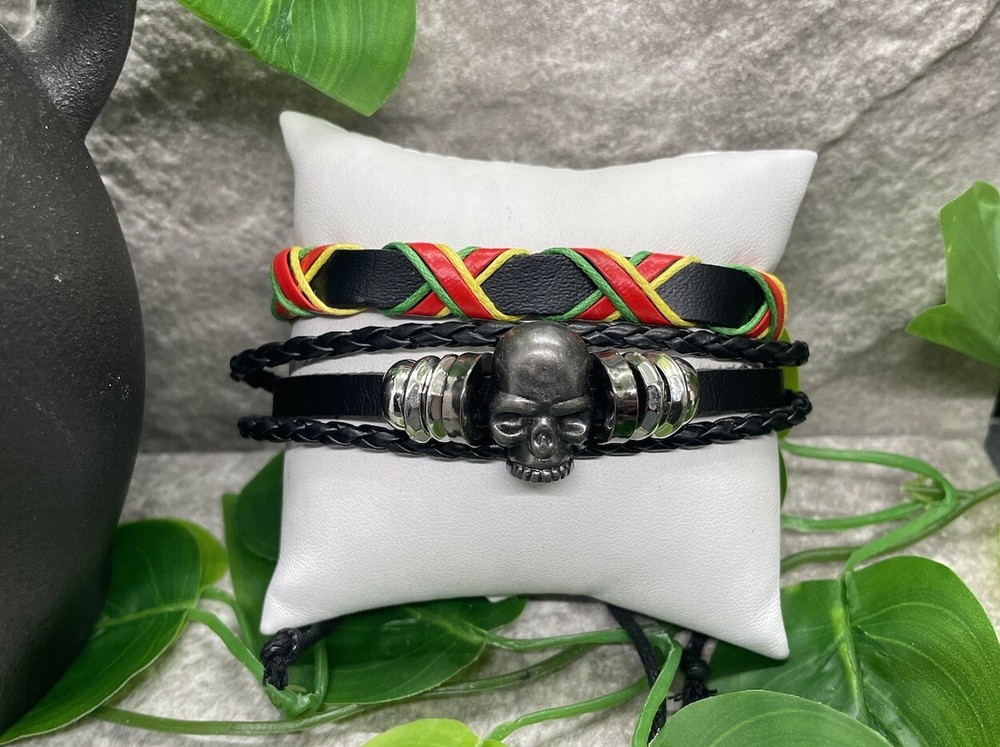 2 PC Leather Bracelet Stackable Adjustable Tie New  Free Ship B2839