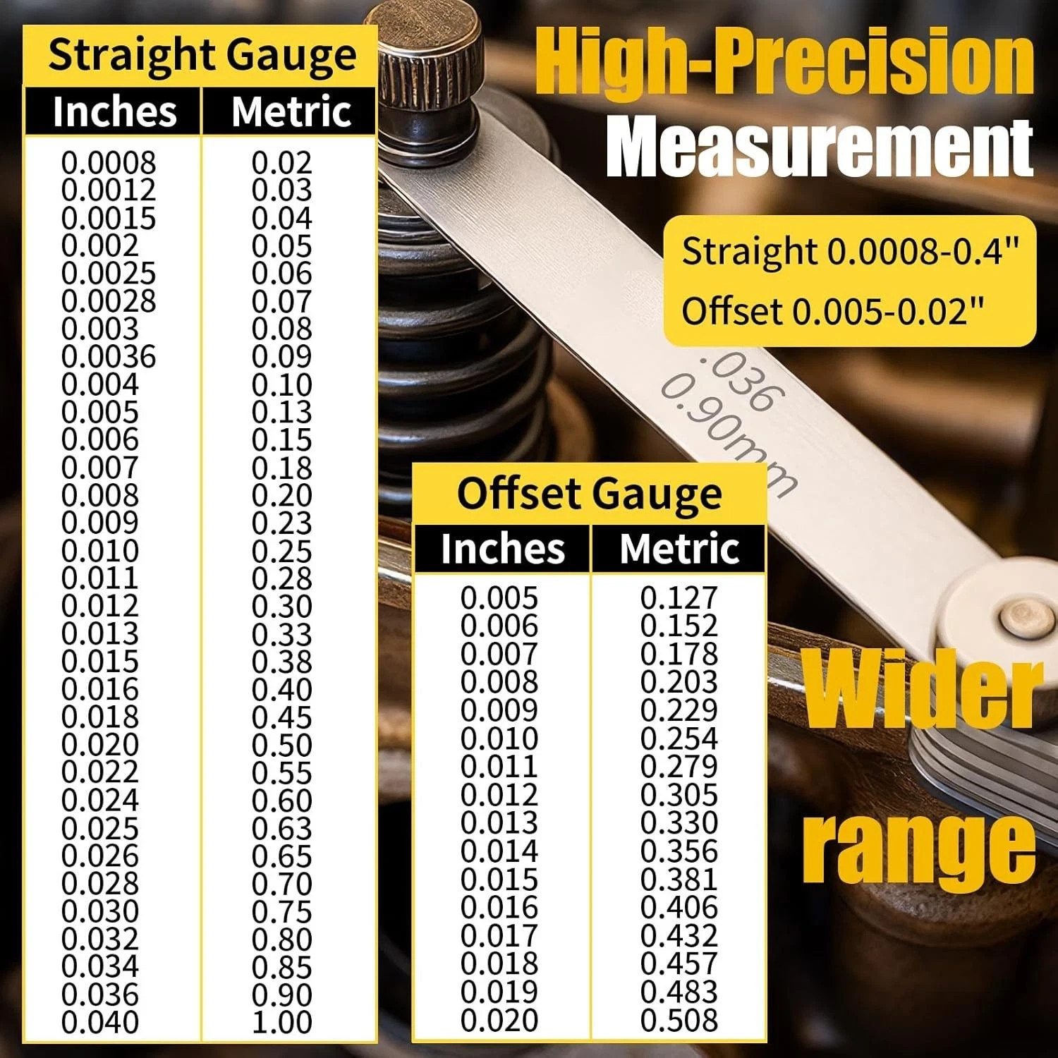Feeler Gauge Set 2pcs Stainless Steel 32 Straight 16 Offset Blades SAE Metric