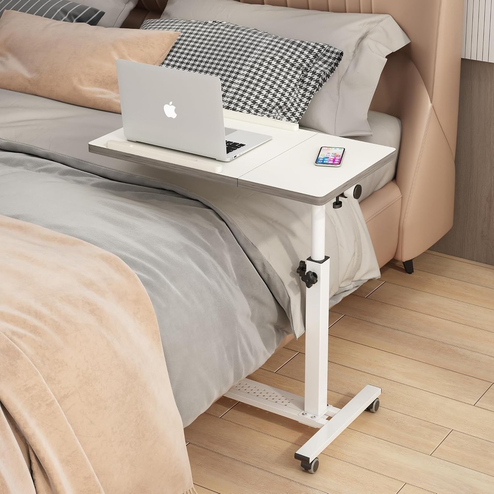 Over Bed Table W/ Wheels Adjustable Rolling Laptop Table Overbed Desk