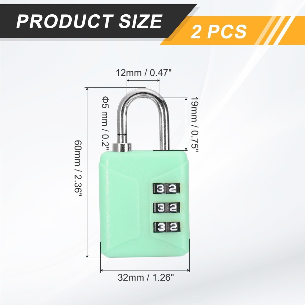 2pcs Resettable 3 Digit Plastic Combination Padlock, Green (60 x 32mm)
