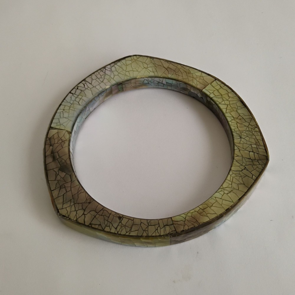 Vintage Modernist Crackle Abalone Shell Triangular Bangle Bracelet