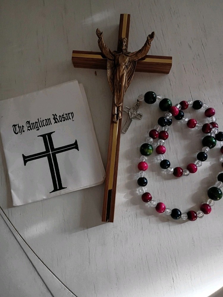10" Walnut Cross With A  LG . Beaded Rosary