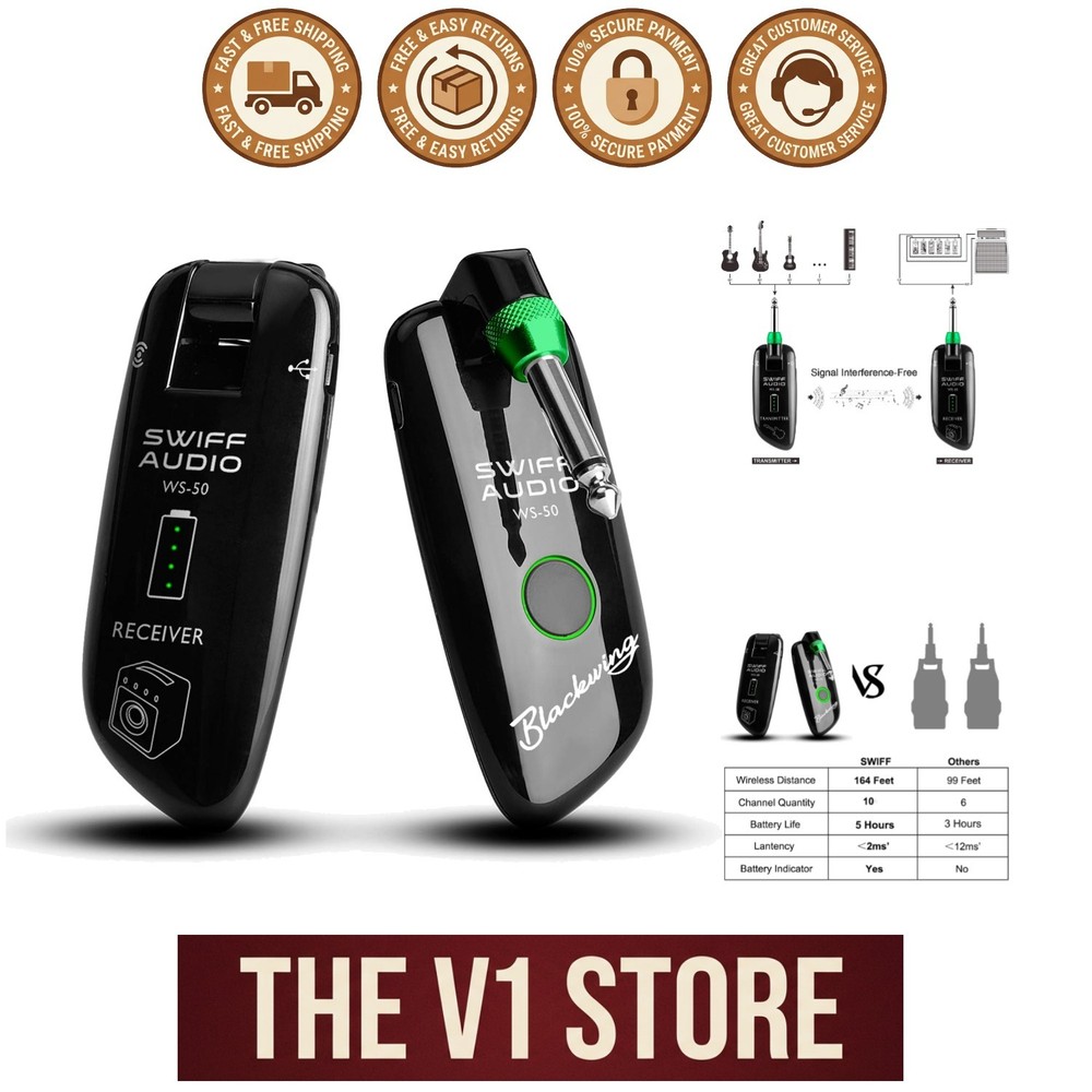 Wireless Guitar System - Rechargeable & Long-Range Multi-Channel Support