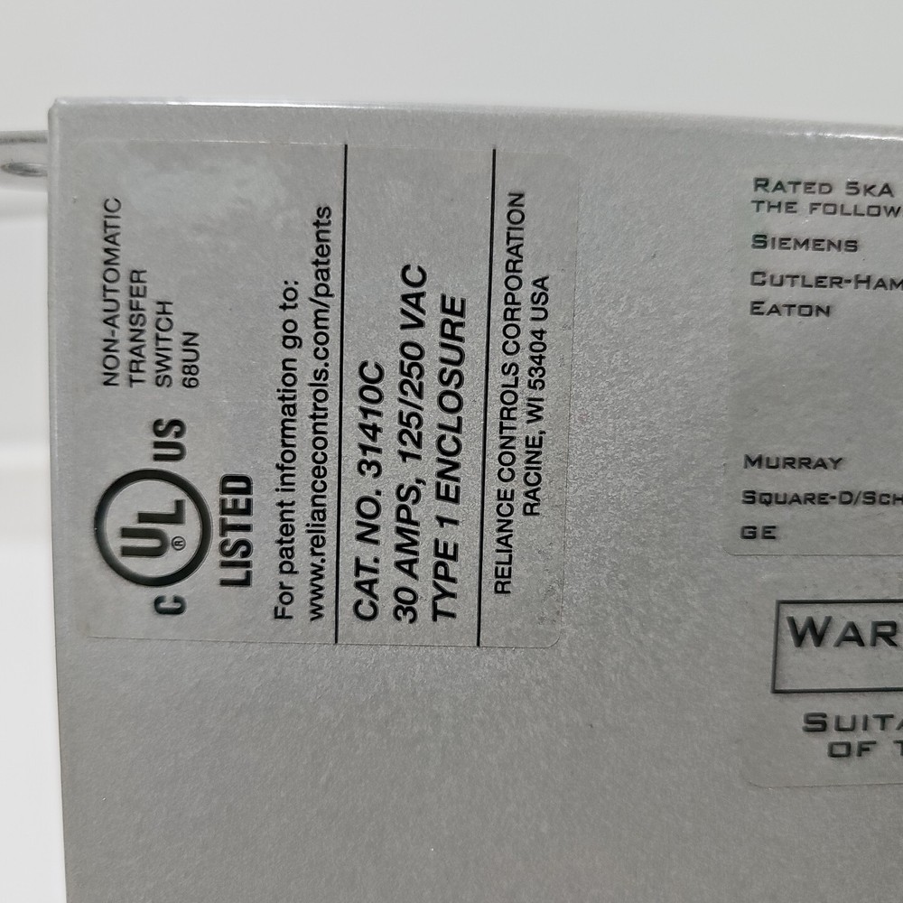 Reliance Pro/Tran 31410C Manual Transfer Switch Protran