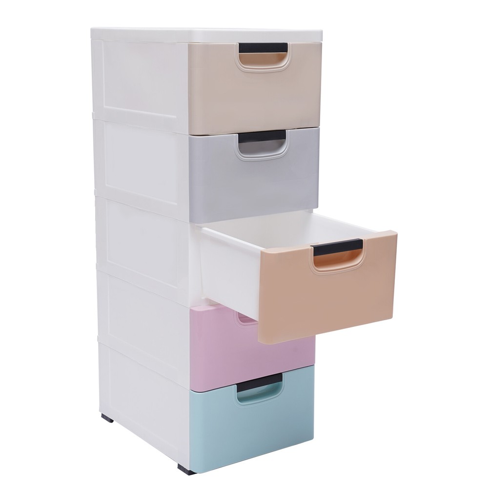 5 Tier Stackable Cabinet Vertical Clothes Storage Tower Tall Small Chest Closet
