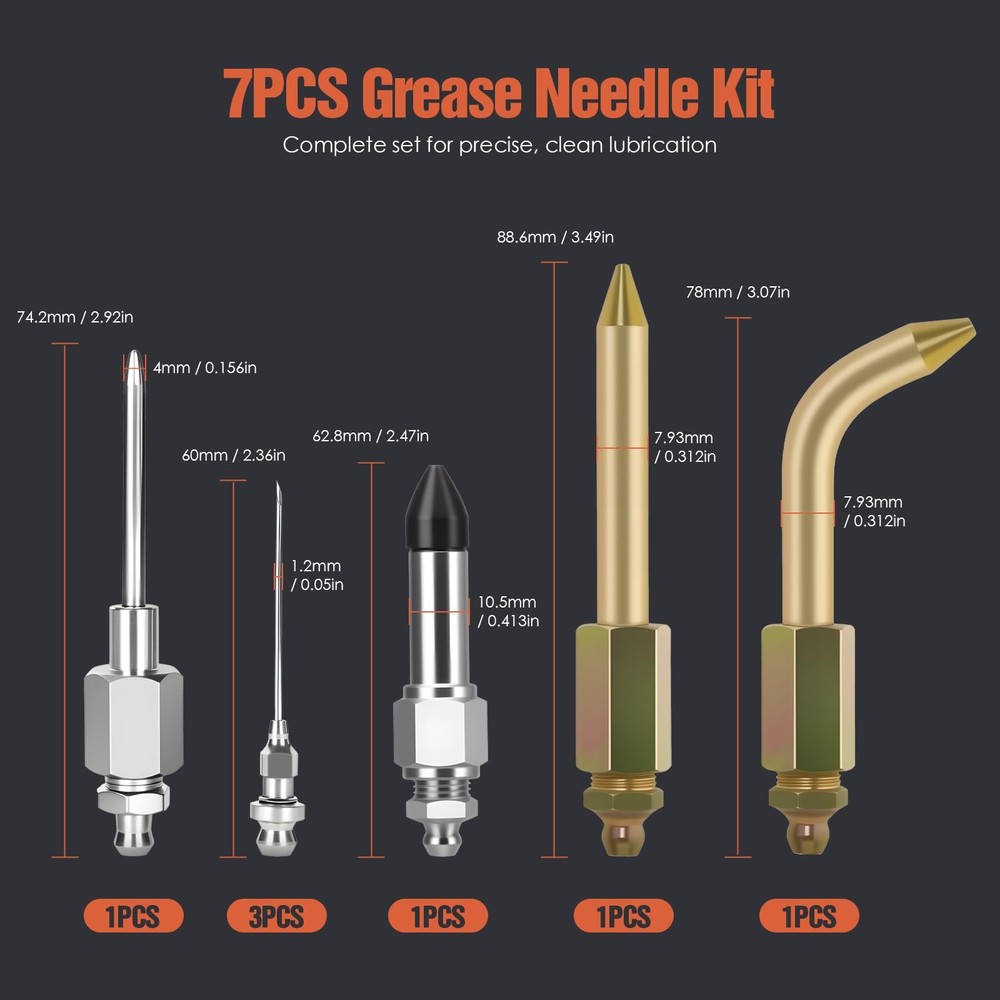 TRILINK Grease Gun Needle Tip Kit – 7PCS Accessory Set with 3...