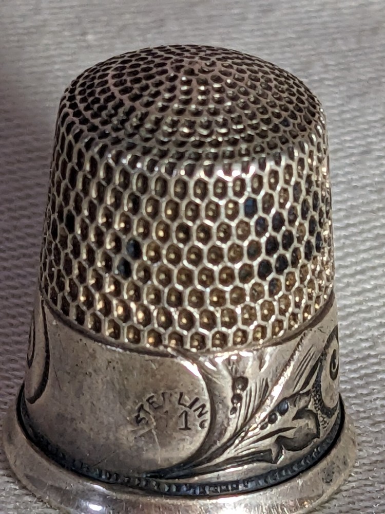 Deeply Engraved Embossed Small Sterling Thimble Size 4 Monogramed