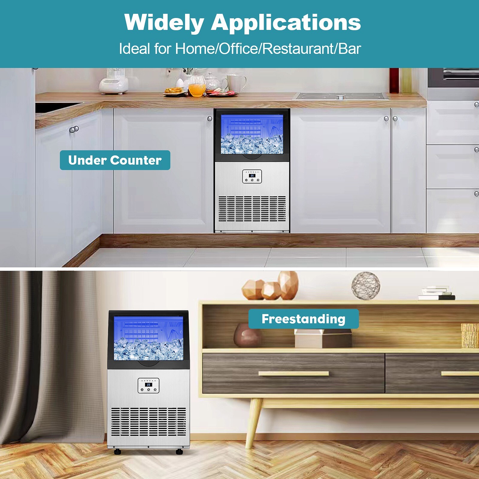 Commercial Ice Maker 100lbs Ice Built-in/Freestand Cube Machine Restaurant New