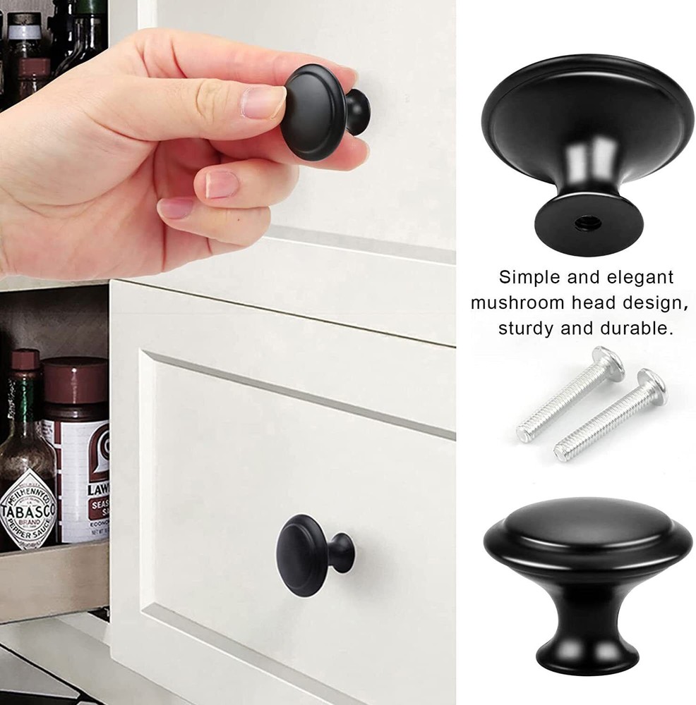 30 Pack Matte Black Kitchen Cabinet Knobs Round Drawer Pulls Stainless Steel