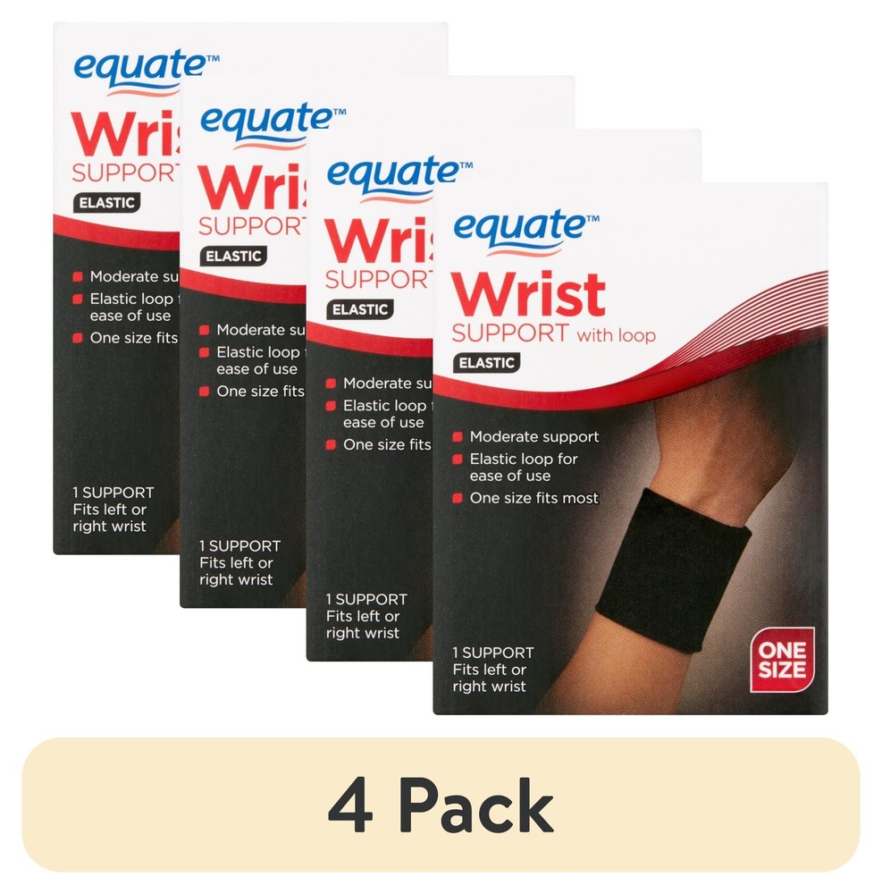 (4 Pack) Equate Elastic Wrist Support with Loop Black One Size Compression Brace