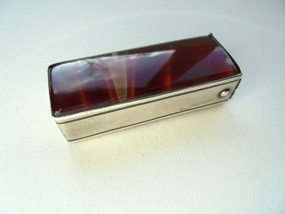 Antique Silver Agate Vesta Case