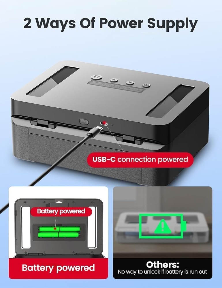 Metal Time Lock Box, Phone Lock Box with Timer, Timed Locking Safe, Self-Cont...