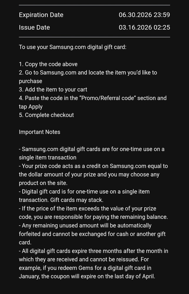 Samsung $25 digital gift card "READ DESCRIPTION"