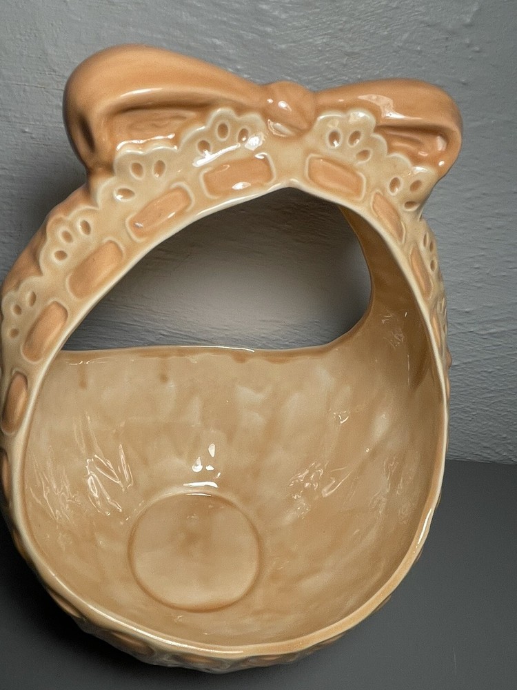 Ceramic Easter Basket Serving Bowl 7x11” Pink Spring Decor