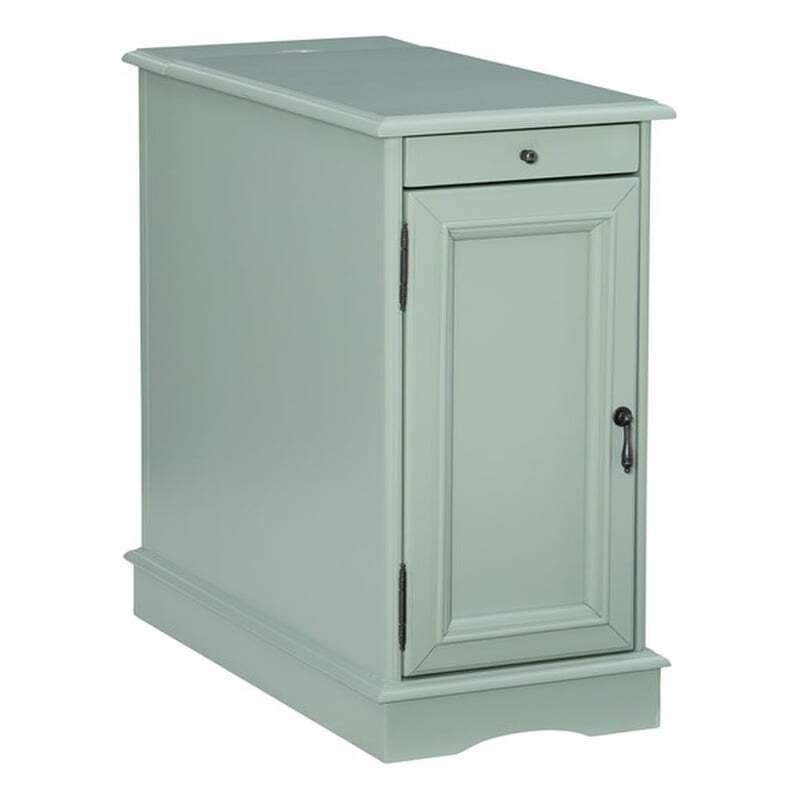 Linon Butler Wood Multi Function Storage Accent Table USB Charging in Aqua Blue
