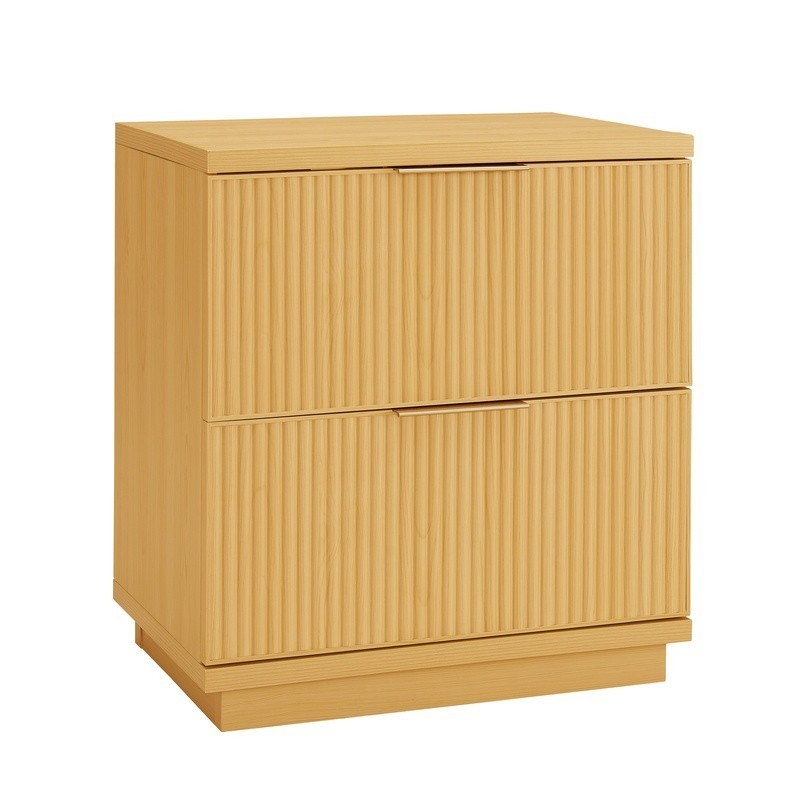 Fluted 2-Drawer Nightstand W/ USB Charging Natural Pine Bedside Table Storage