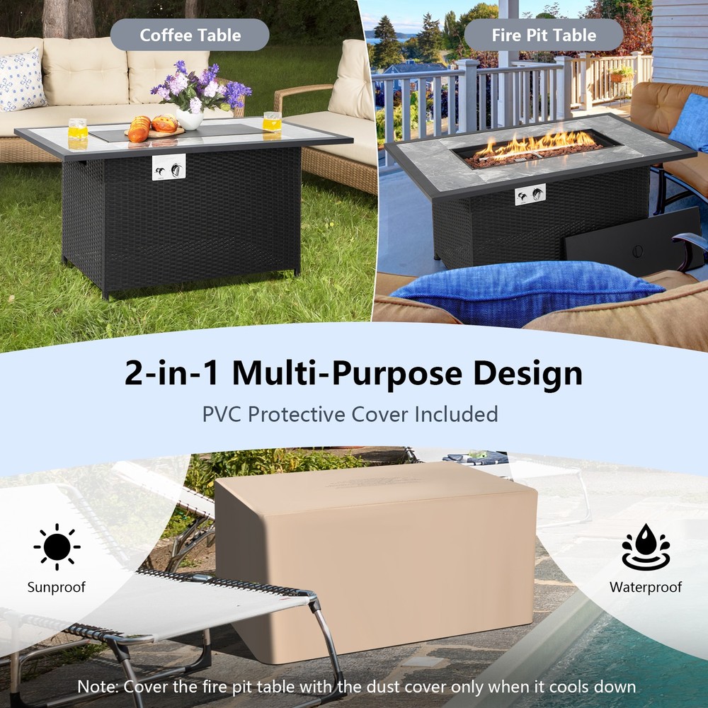 2" Patio Propane Fire Pit Table, 50,000 BTU Outdoor Fire Table