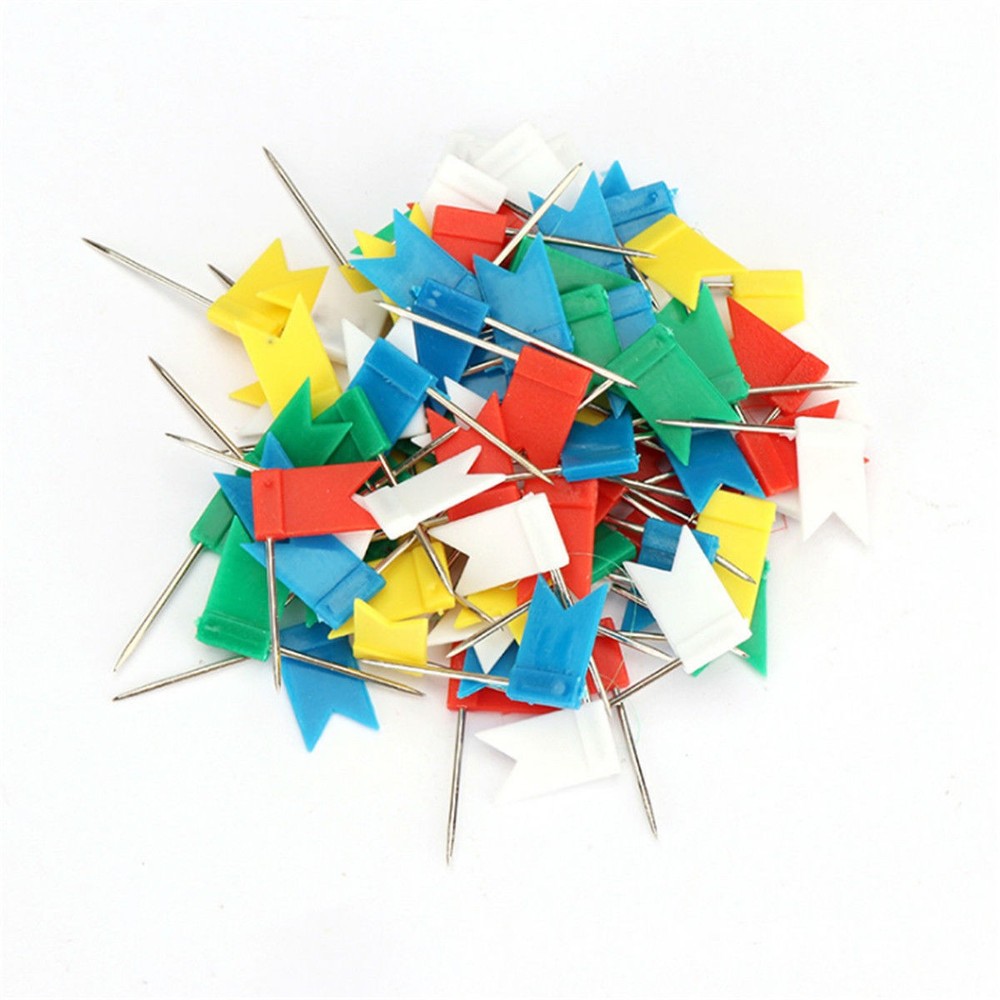 100PCS Flag Marker Shape Map Pins Cork Notice Board Push Assorted Office&Home B