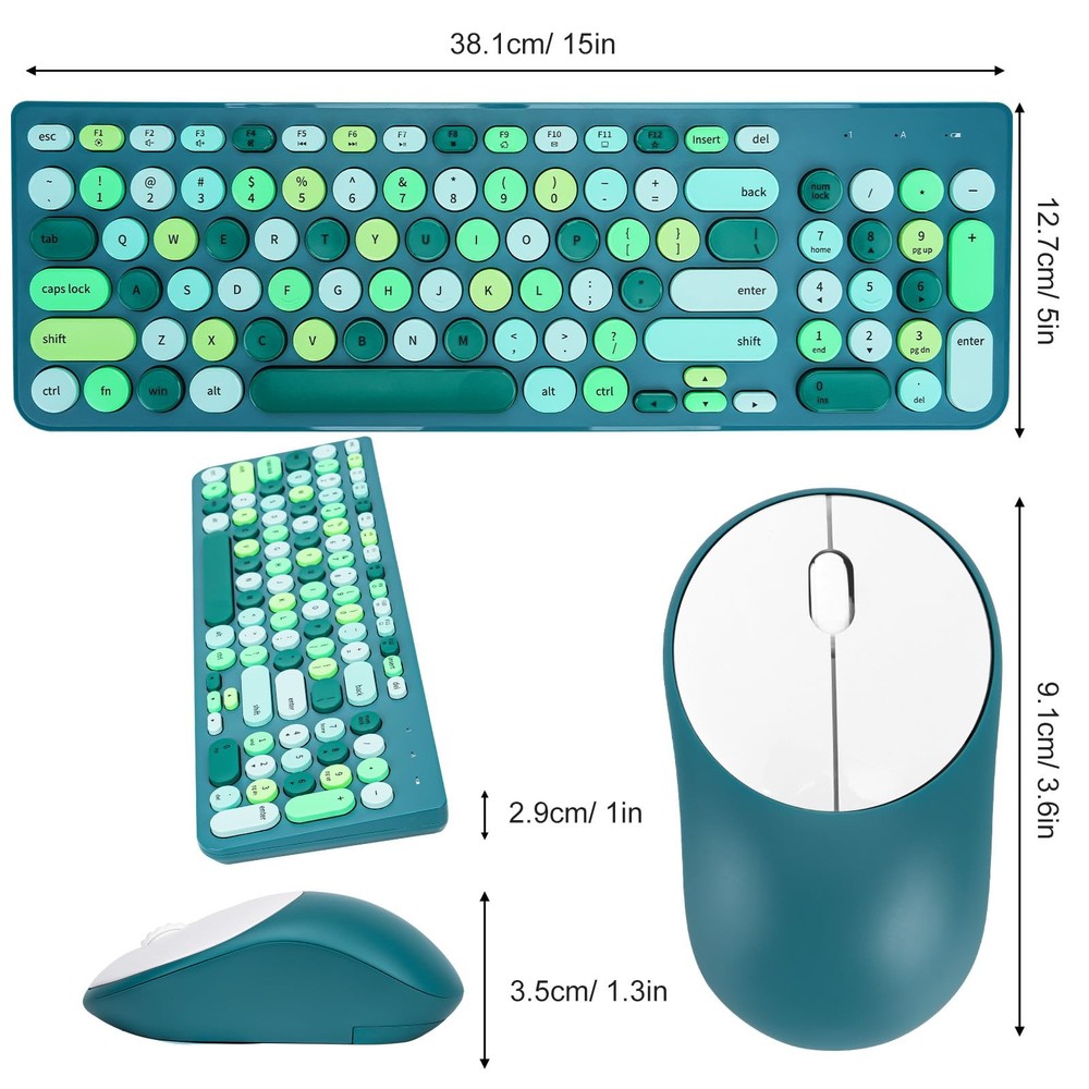 Wireless Keyboard and Mouse Combo Retro Typewriter Keyboard with Round Keycap...