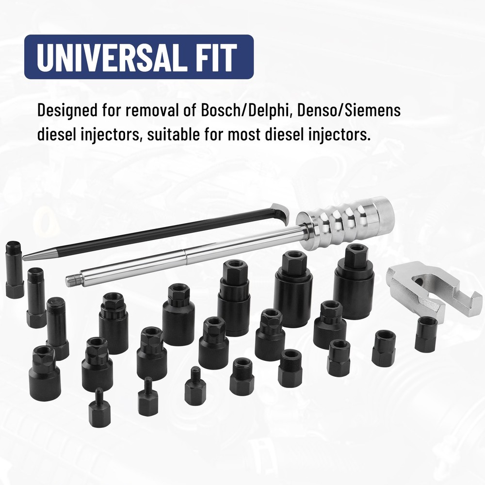 Universal Diesel Injector Puller Slide Hammer Extractor Tool w/ U-Joint Adapter