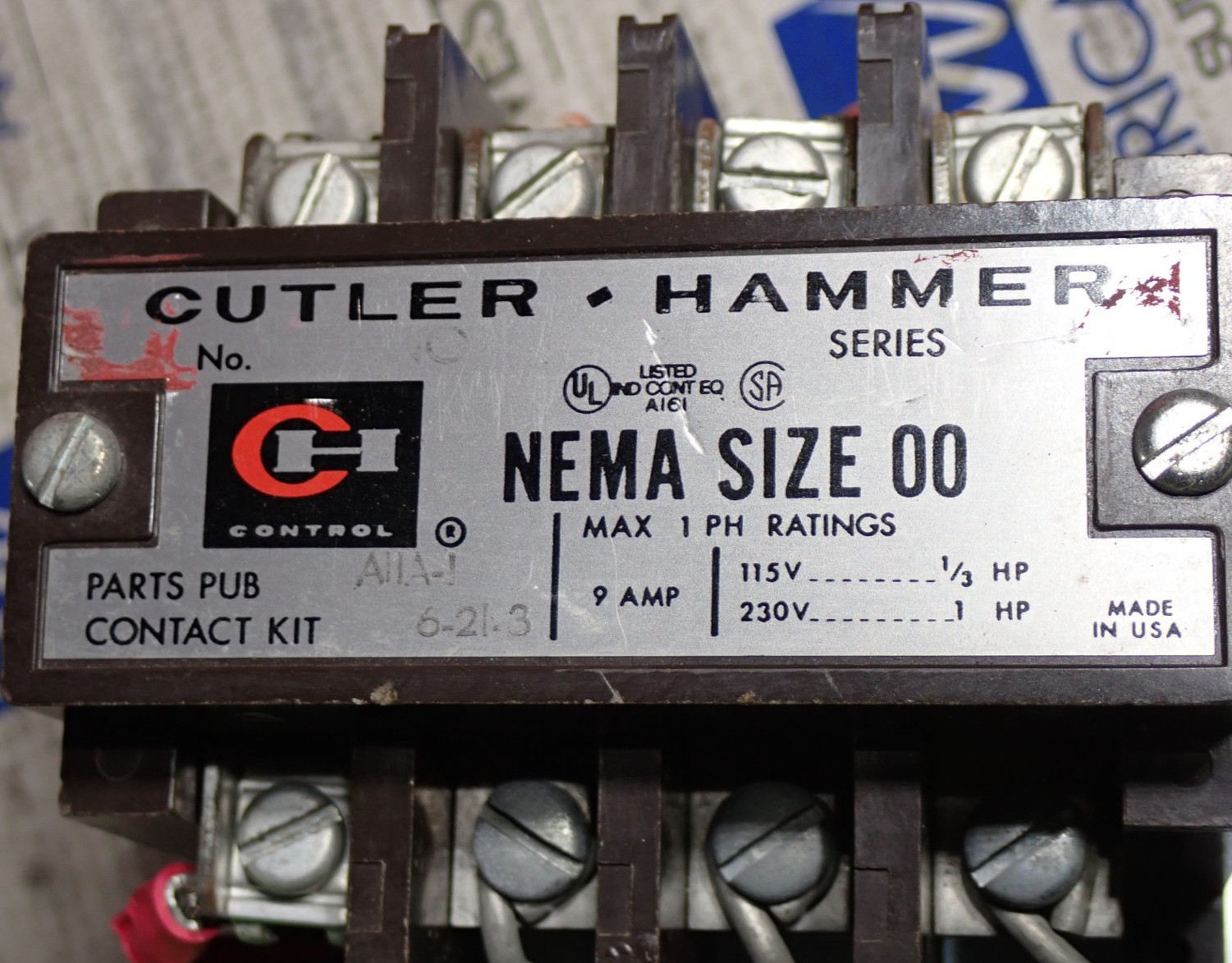 Cutler Hammer A11AN0 Size 00 Starter 1 Phase 9 Amp w/ 1945-1 Coil TESTED S938