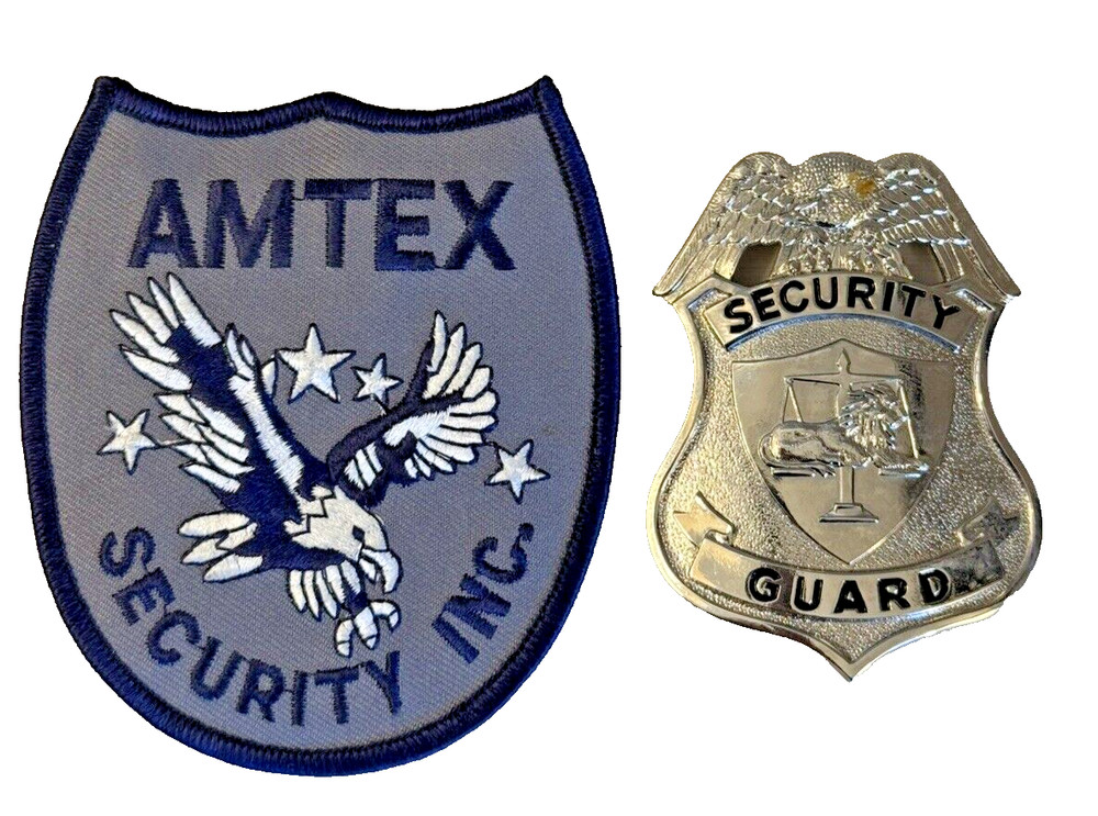 Obsolete Vintage  Security Guard Badge Patch AMTEX Security INC Eagle Lion