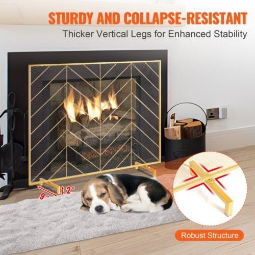 Fireplace Screen Single Panel Sturdy Iron Mesh Fireplace Screen 386L