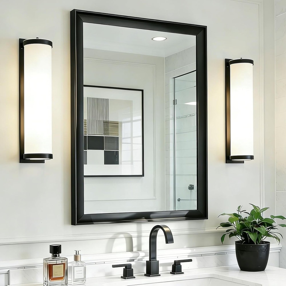 Brushed Nickel Bathroom Mirror 24x36" Rectangle Aluminum Frame Vanity