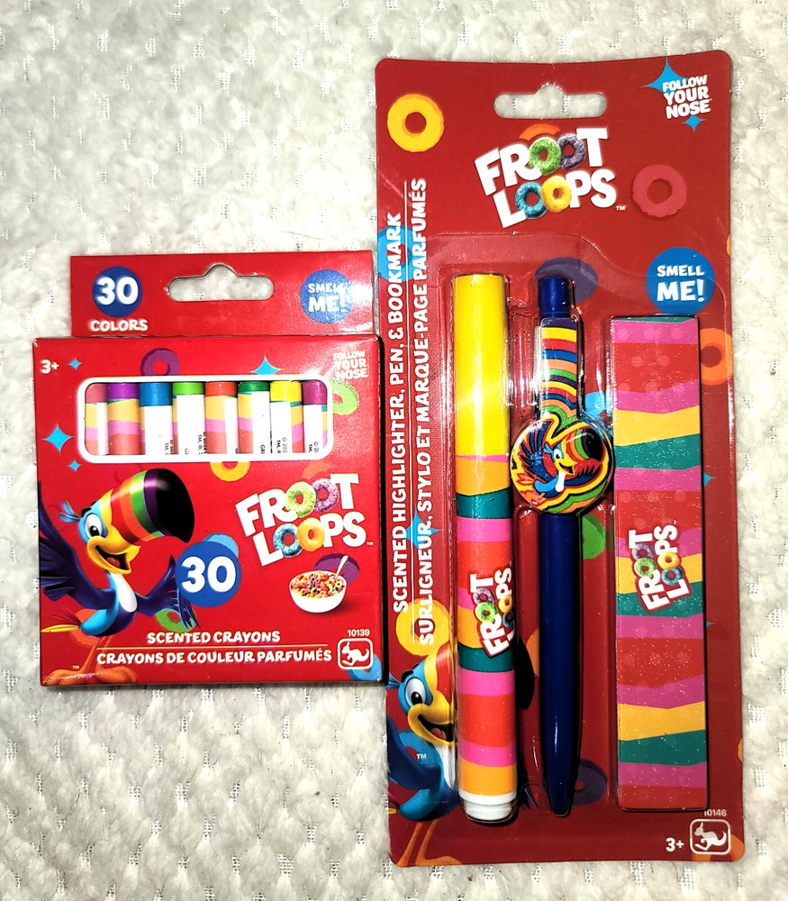 Froot Loops Scented Crayons Highlighter Pen Bookmark Gift Set Fruit Toucan Sam