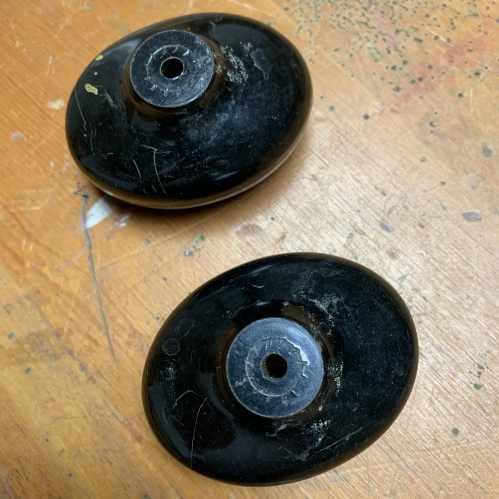 2 Vintage Black Oval Bakelite Knobs Gear Shift Pressure Valve 2.5"