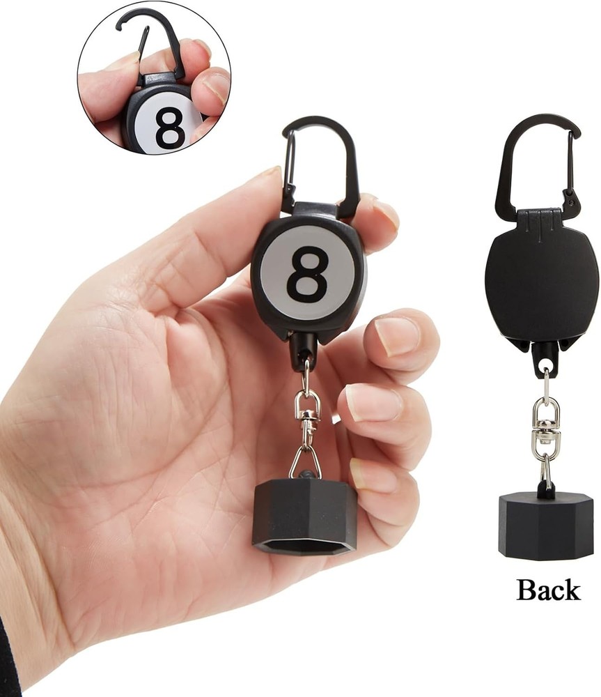 Sleek Black Billiard Chalk Holder with Retractable Key Ring - Compact & Portable