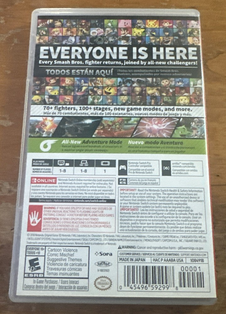 Super Smash Bros. Ultimate Nintendo Switch Replacement Case (NO GAME)