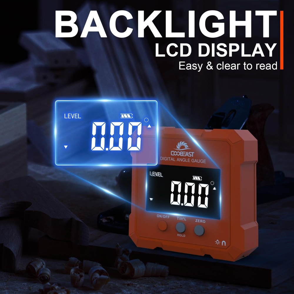 Digital Angle Finder, Level Gauge with Backlight & Orange