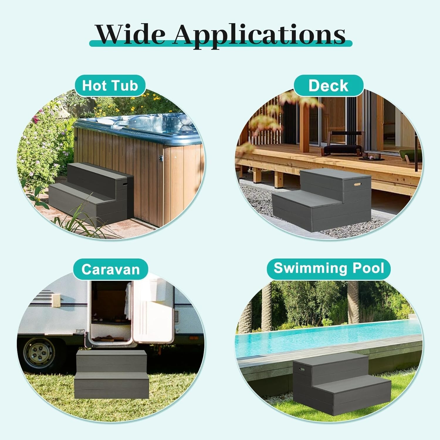 Domi Universal Spa & Hot Tub Step, Non-Slip Heavy Duty Aluminum Spa Steps(Grey)