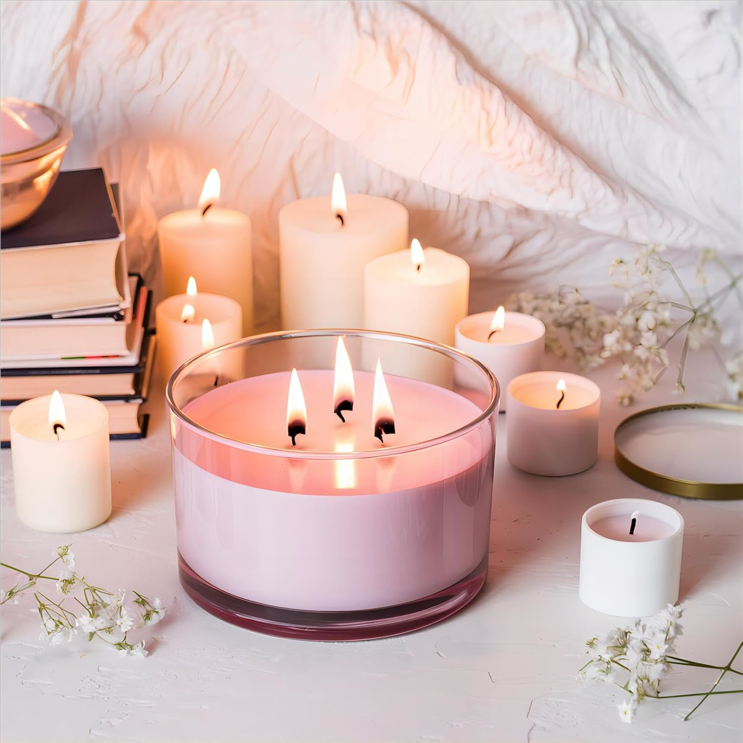 CONNOO 24oz Clear Glass Candle Jars 6 Pack, Multi-Wick Wide Mouth Empty Bulk for