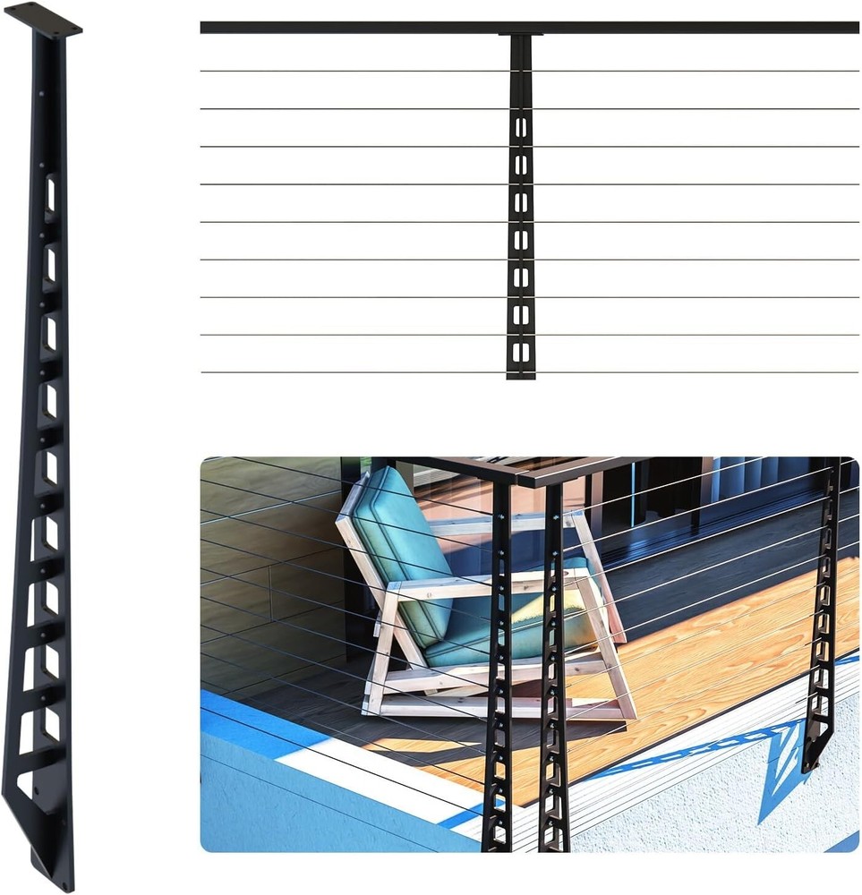 Eiffel Tower Style 36” Cable Railing Post, Heavy-Duty Side Mount, Black Finish