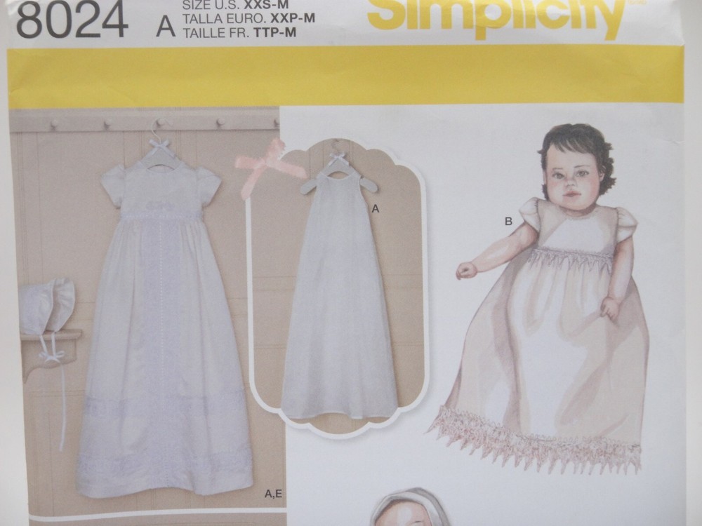 Simplicity 8024 Babies Christening Sets With Bonnets Pattern Sz XXSmall-Medium