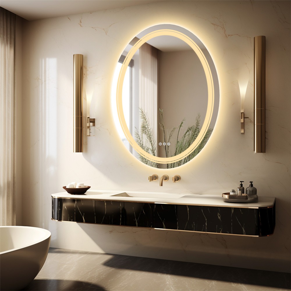 Modern Oval LED Bathroom Mirror Frontlit&Backlit AntiFog Dimmable Vanity Makeup
