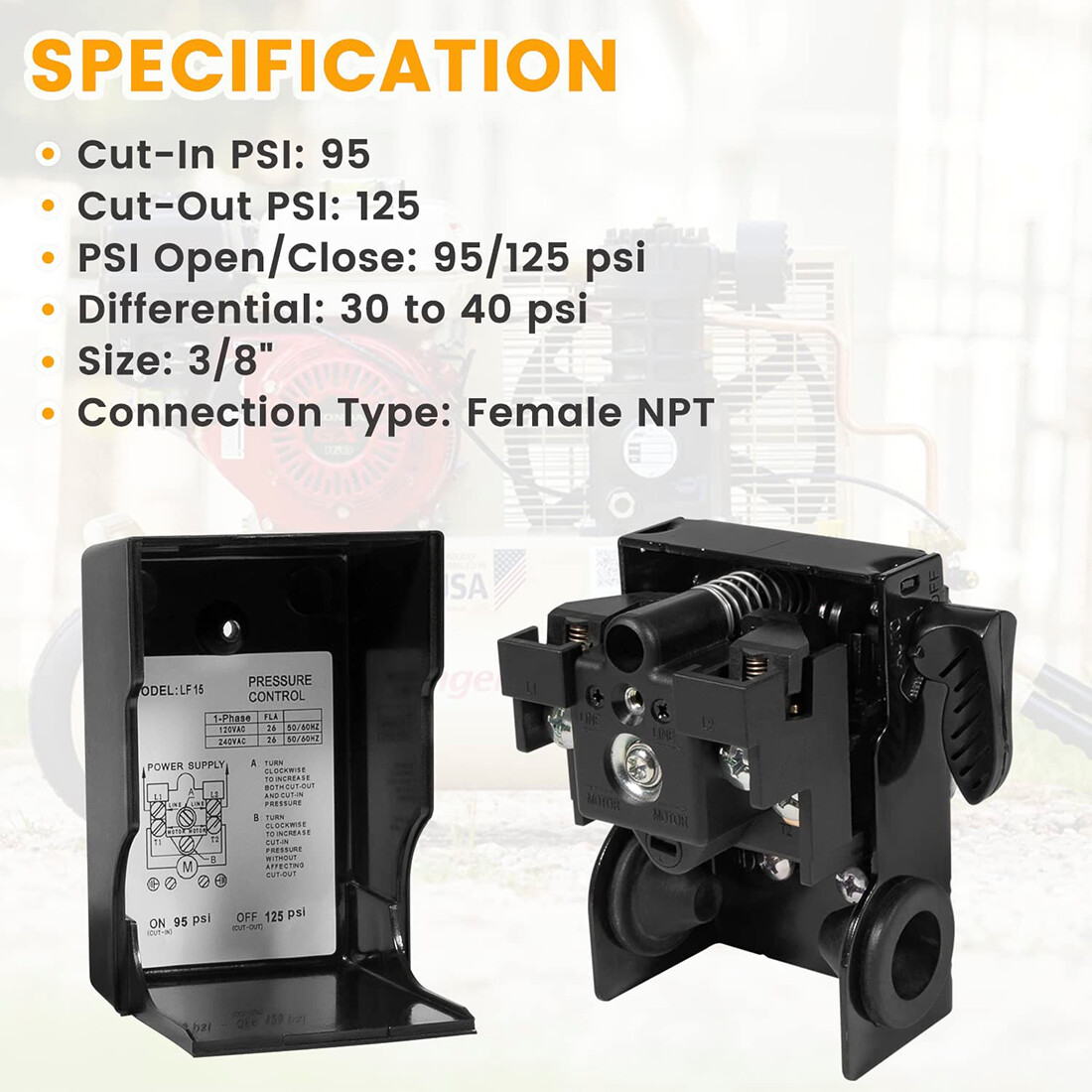 For Ingersoll Rand 23474661-C Pressure Switch Air Compressor SS3 & SS5 95-125PSI