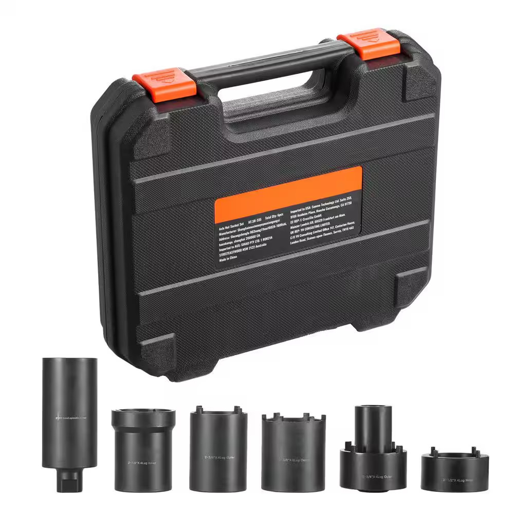 Spindle Nut Socket Tool Kit, 1/2 In. Drive 6-Piece Axle Hub Nut Socket Set, for