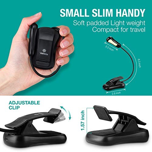 /LuminoLite Rechargeable 7 LED Book Light, Easy Clip on Lights for Black
