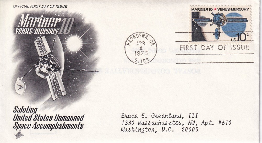 STAMP US SCOTT 1557 "Spacecraft" VENUS/MERCURY" 10 CENT 1975 FDC - B