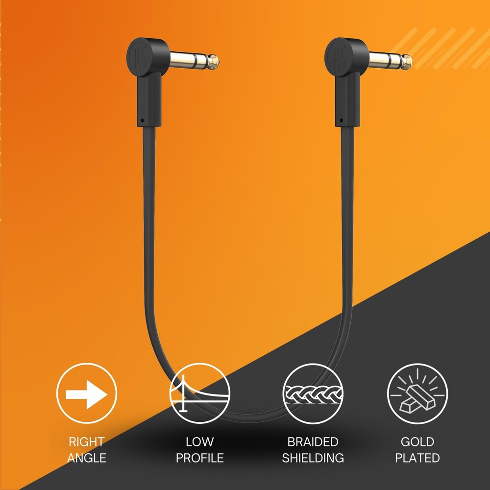 1/4" Stereo TRS Flat Patch Cables - 6" Ultra-Thin, Right Angle, Low Profile, ...