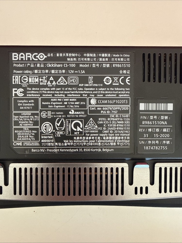 Barco ClickShare CS-100 Wireless Presentation System R9861510 With Clicker